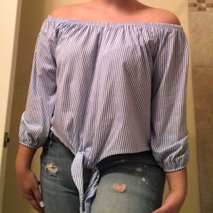Off Shoulder Pinstripe Top